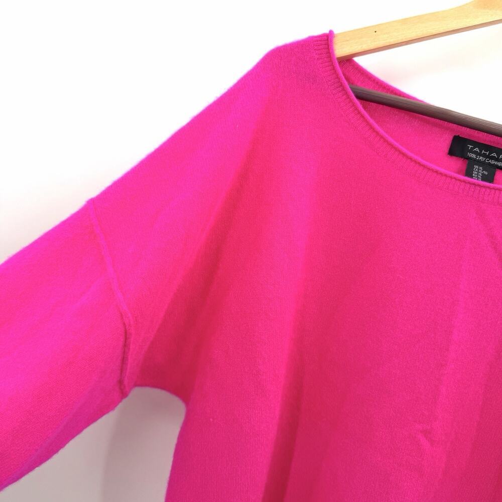Tahari 100% 2 Ply Cashmere Hot Pink Dolman Sleeve Pullover Sweater Womens XL - Picture 2 of 4